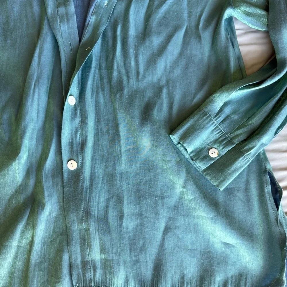SHEIN Teal Button-Up Shirt and White Button-Up Shirt Beach Coverups Bundle